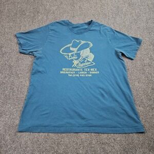 Mexican Restaurant Mens L TShirt Blue Tex Mex Cowboy Grunge Distressed Food